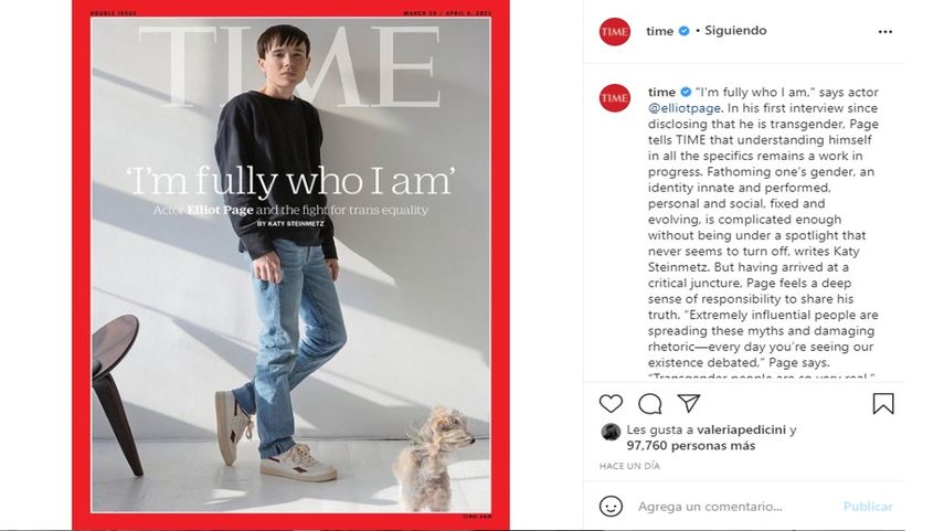 El actor Elliot Page da primera entrevista como hombre transgénero a la revista Time.&nbsp;