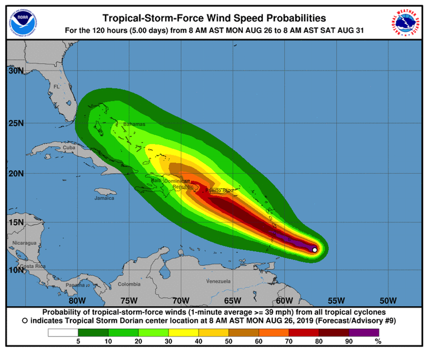 El Centro Nacional de Huracanes de EEUU emitió una advertencia de tormenta tropical para Barbados, Santa Lucía y San Vicente y las Granadinas.