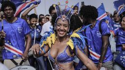 Los aficionados de Cabo Verde celebran en Praia el 5 de julio de 2026, cuando la selección nacional de fútbol regresa a casa tras su participación en la Copa Mundial de la FIFA 2026.