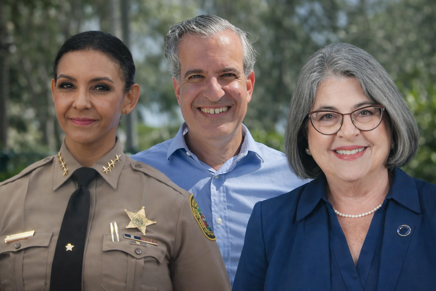 Rosie Cordero-Stutz sheriff de Miami-Dade ,Steven Meiner, alcalde de Miami Beach, y la alcaldesa del condado Daniella Levine-Cava.&nbsp;