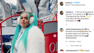 La cantante colombina Karol G participó en la edición 2020 del Macys Thanksgiving Day Parade, en Nueva York.