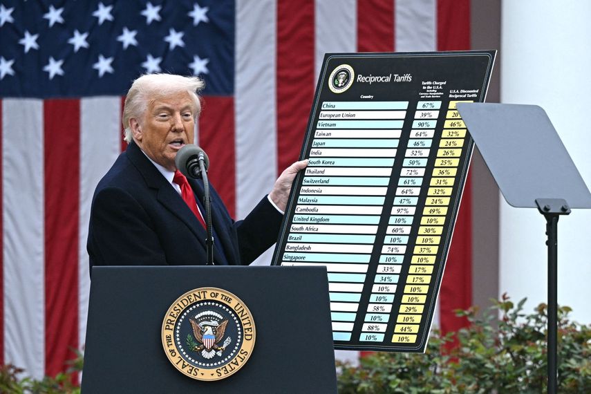 El presidente de Estados Unidos Donald Trump muestra una lista de aranceles que países le cobran a EEUU y las propuestas de su gobierno para enfrentarlos, muy por debajo de las imposiciones extranjeras.