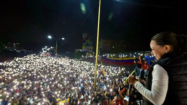 La líder de la oposición venezolana, María Corina Machado, en una concentración al oeste de Venezuela