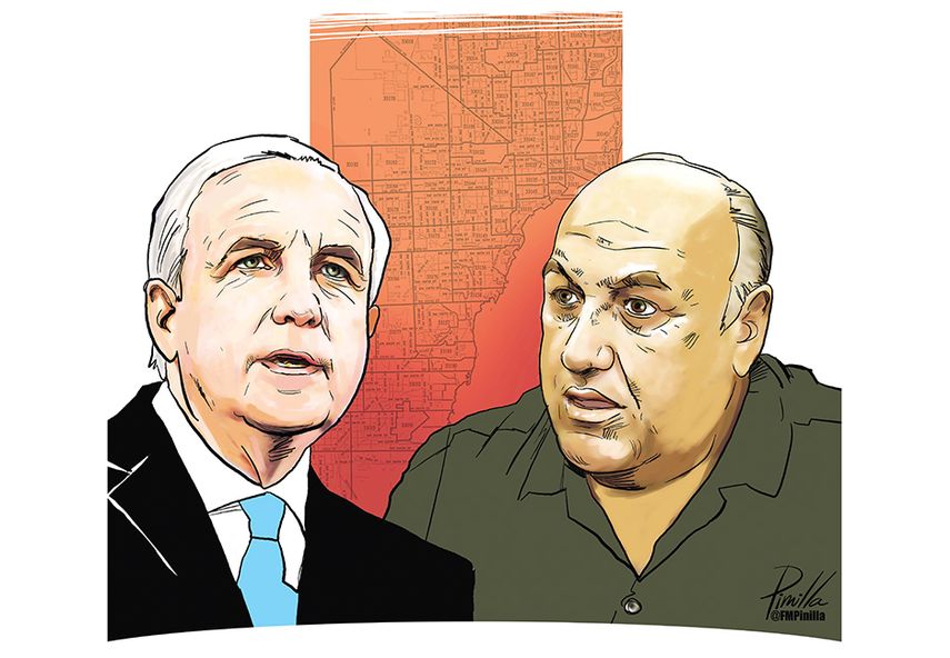El acalde Carlos Giménez y el presidente del sindicato de policías John Rivera protagonizaron uno de los epdisodios más cosntrvertdos del año. (PINILLA)