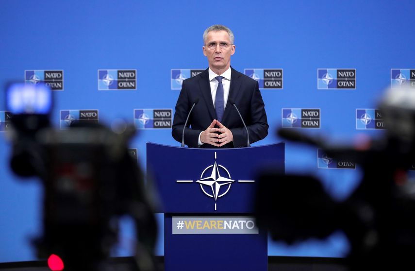 El secretario general de la OTAN, Jens Stoltenberg, ofrece una rueda de prensa este lunes en Bruselas, Bélgica.