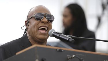 En esta foto del 6 de noviembre de 2016, Stevie Wonder canta durante un mítin de la candidata presidencial demócrata Hillary Clinton en Kissimmee, Florida.&nbsp;