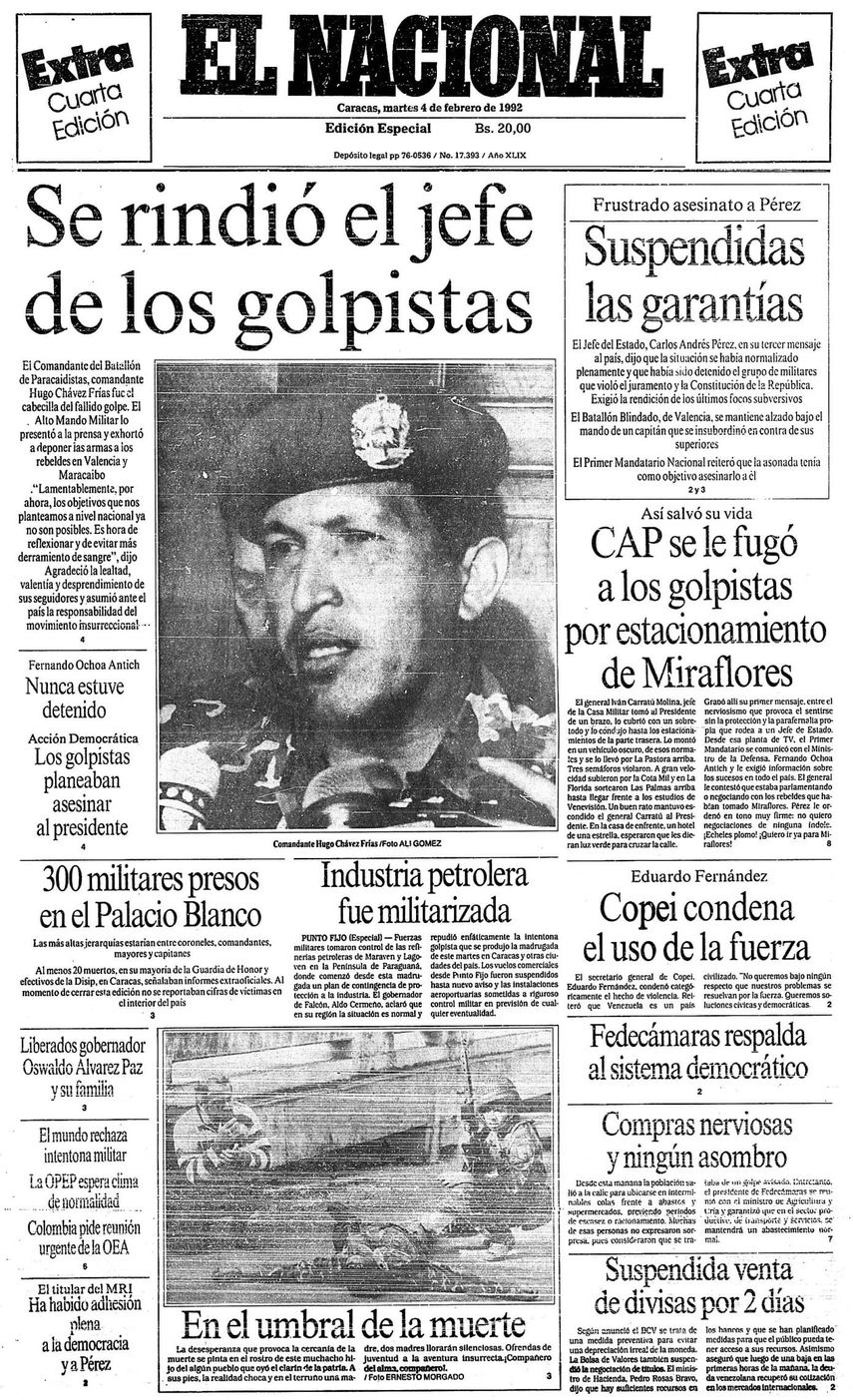 Portada de El Nacional de 5 de febrero de 1992.&nbsp;