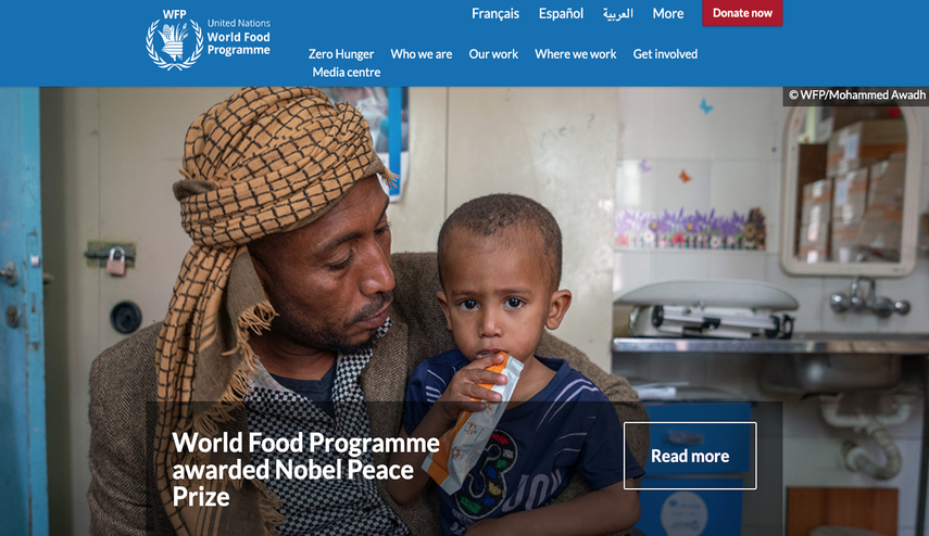 P&aacute;gina inicial del&nbsp;Programa Mundial de Alimentos de la ONU.&nbsp;