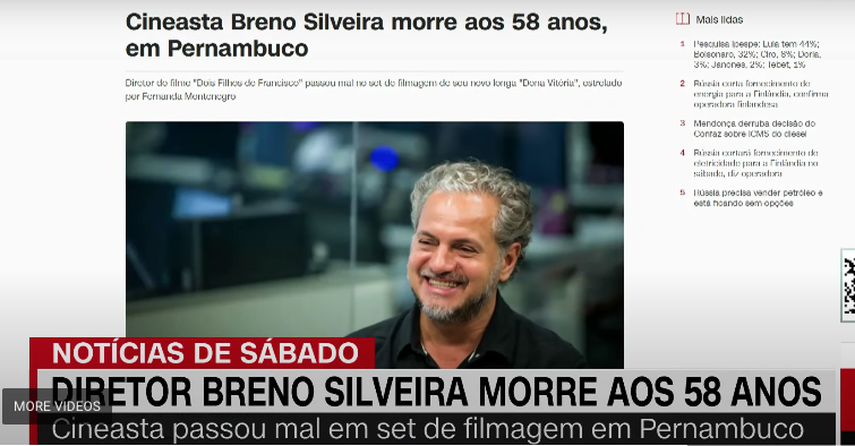 El director de cine brasileño Breno Silveira murió en set de filmación de la película Doña Vitoria, en Pernambuco.&nbsp;