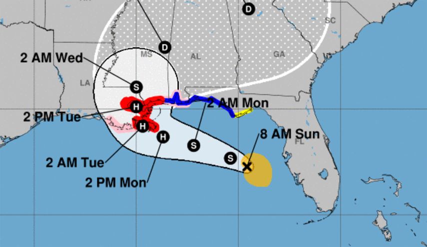 Ruta proyectada para la tormenta Sally.