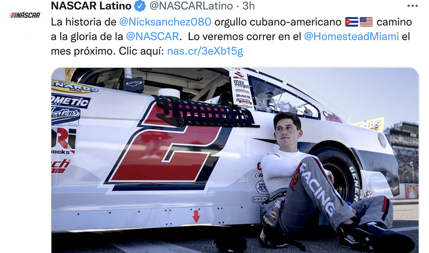 El joven Nick Sánchez, piloto de NASCAR.&nbsp;