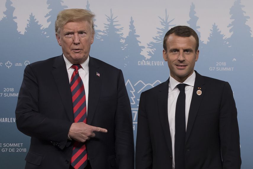 En la imagen, el presidente francés, Emmanuel Macron (d), junto a su homólogo estadounidense, Donald Trump (i).&nbsp;