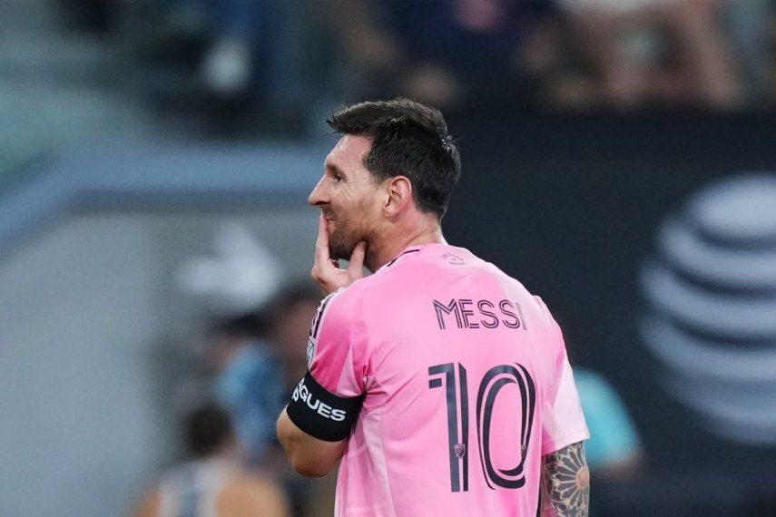 El argentino Lionel Messi, del Inter Miami, hace un gesto durante un partido de su club ante el León, el 12 de agosto de 2026.