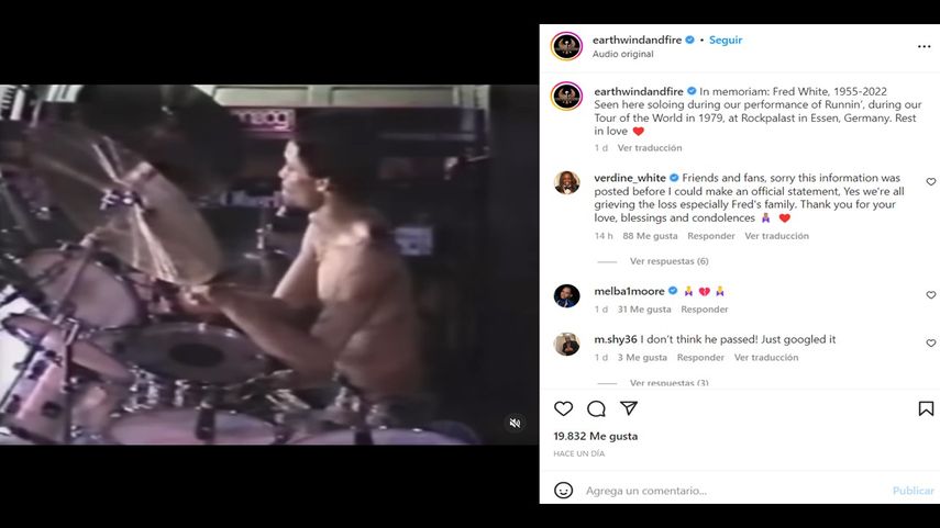 El baterista Fred White, uno de los primeros miembros de la banda estadounidense Earth, Wind & Fire.