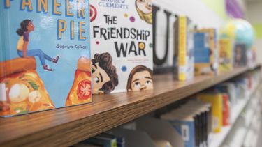 Libros en las estanterías de la biblioteca de una escuela primaria en los suburbios de Atlanta, 18 de agosto de 2023.&nbsp;