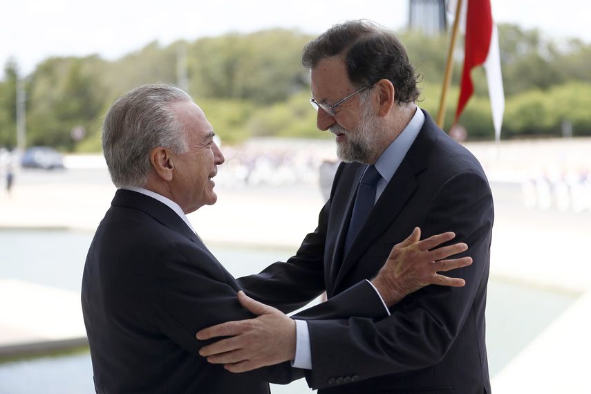 El presidente de España, Mariano Rajoy, visita a su homólogo Michel Temer en Brasilia. 