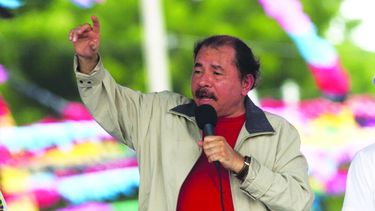 Daniel Ortega habla durante una conferencia de prensa.