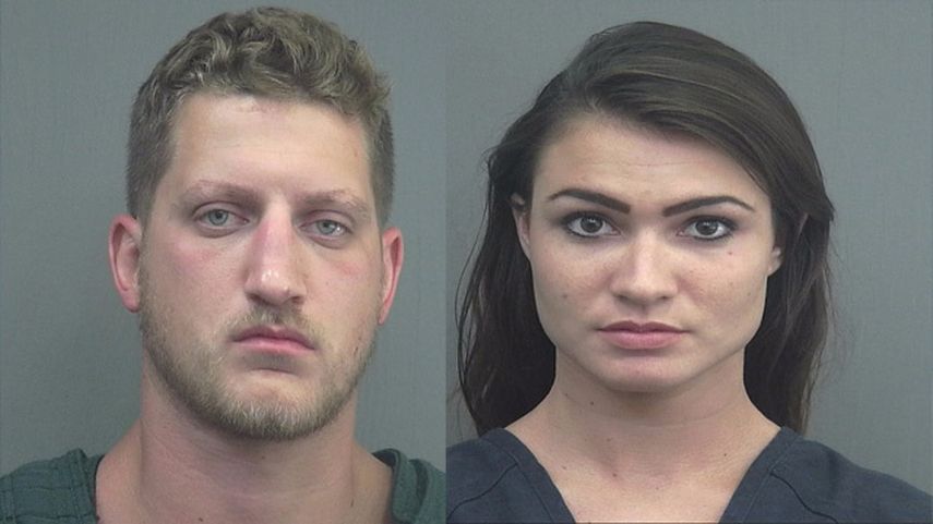 Clay Allen Shanks y su novia, Sarah Elizabeth Gooden, en las fotos de reseña de la Policía, despues del incidente con arma de fuego en el que se vieron incolucrados. (LOCAL 10 NEWS)