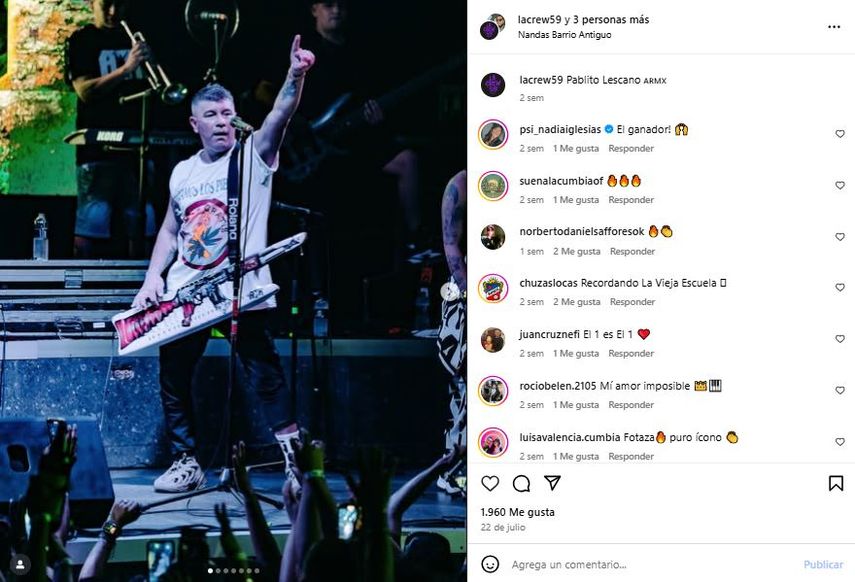 Pablo Sebastian Lescano, vocalista de Damas Gratis.&nbsp;
