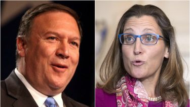 El secretario de Estado norteamericano, Mike Pompeo (i) y&nbsp;su homóloga canadiense, Chrystia Freeland (d).&nbsp;