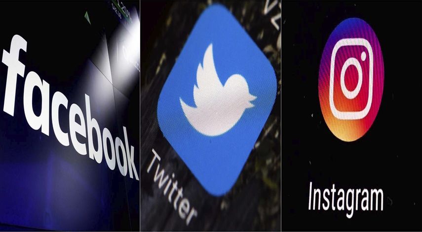 Esta combinación de fotos muestra los logos de plataformas de medios sociales, desde la izquierda, Facebook, Twitter e Instagram.&nbsp;