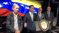 De Izq. a derecha: maestro Eduardo Maturet; Francis Suárez, alcalde de Miami; Emilio Estefan, Juan Carlos Bermudez, alcalde de la ciudad de Doral, durante la rueda de prensa en Estefan Kitchen.