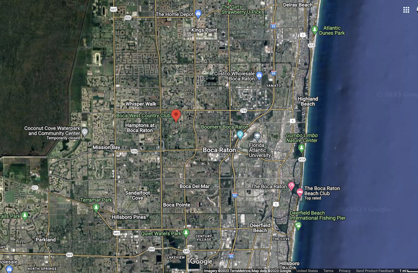 Una captura de pantalla de Google Maps muestra el área donde se ubica el Boca West Country Club.&nbsp;