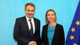 La alta representante de la UE para la Política Exterior, Federica Mogherini, junto  al expresidente del Gobierno español José Luis Rodríguez Zapatero, mediador en Venezuela (TWITTER: @FedericaMog) 