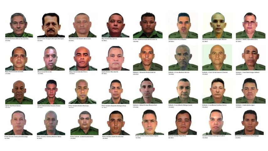 Fotografías ofrecidas por el régimen de Cuba. Militares fallecidos durante el operativo de captura del dictador venezolano, Nicolas Maduro.