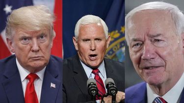 El expresidente Donald Trump, el exvicepresidente MiKe Pence; y el exgobernador de Arkansas, Asa Hutchinson