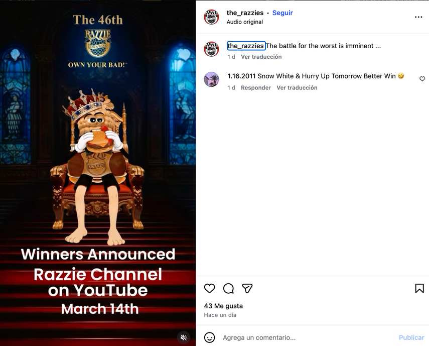 premios Frambuesa de Oro 2026