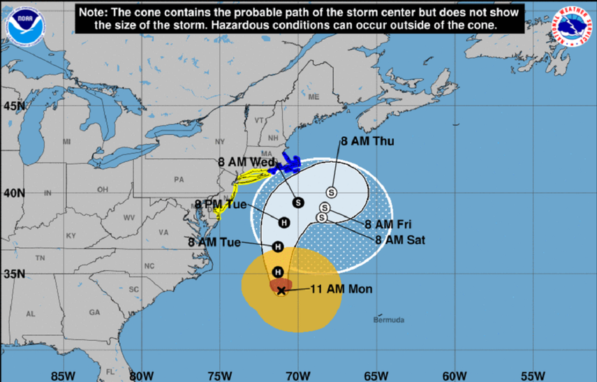 Mapa de trayectoria del huracán José que afectará la costa este de los Estados Unidos.&nbsp;