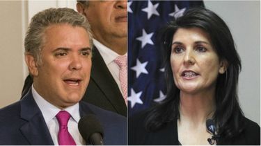 El presidente de&nbsp;Colombia, Iván Duque, y la exembajadora de Estados Unidos ante la ONU, Nikki Haley.