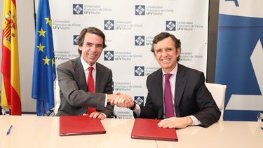 El pasado mes de mayo, el presidente del IADG, José María Aznar, y el rector de la UFV, Daniel Sada, firmaron un convenio con el objetivo de unir esfuerzos.